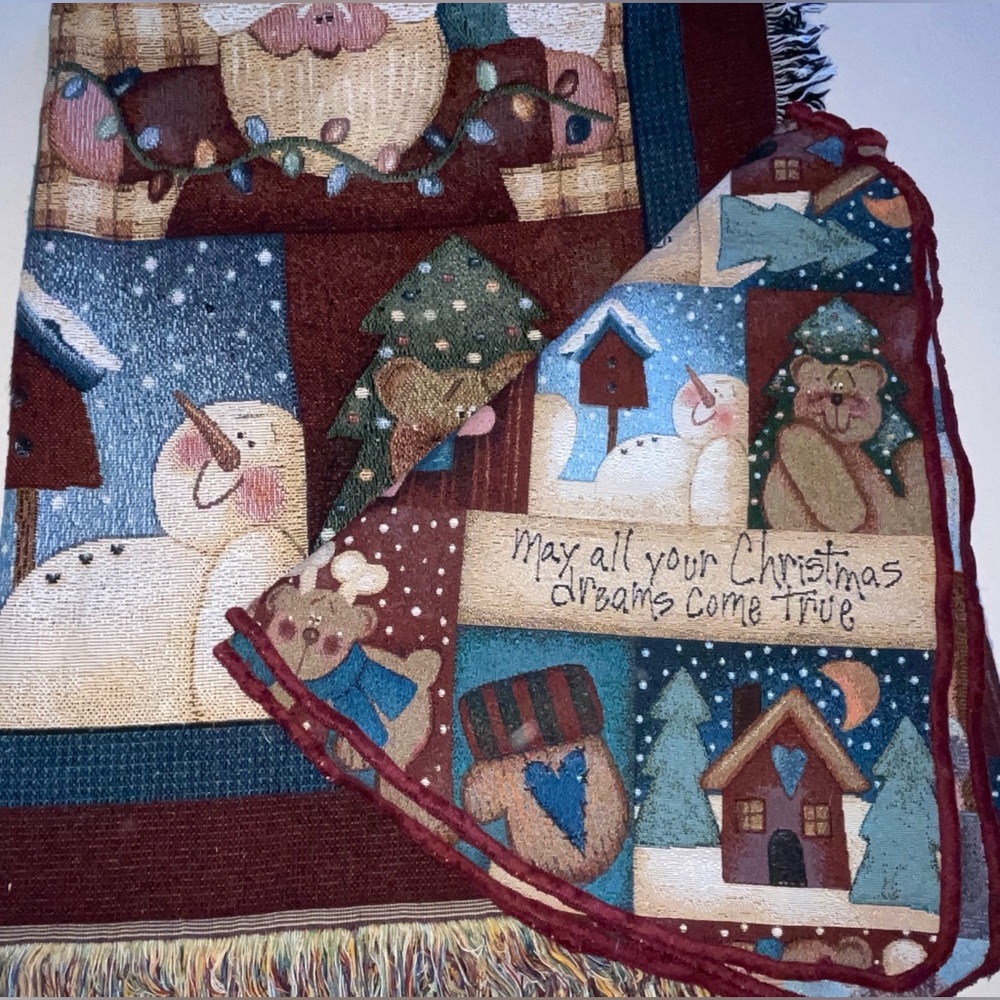 Primitive Christmas Tree Skirt and Throw Blanket